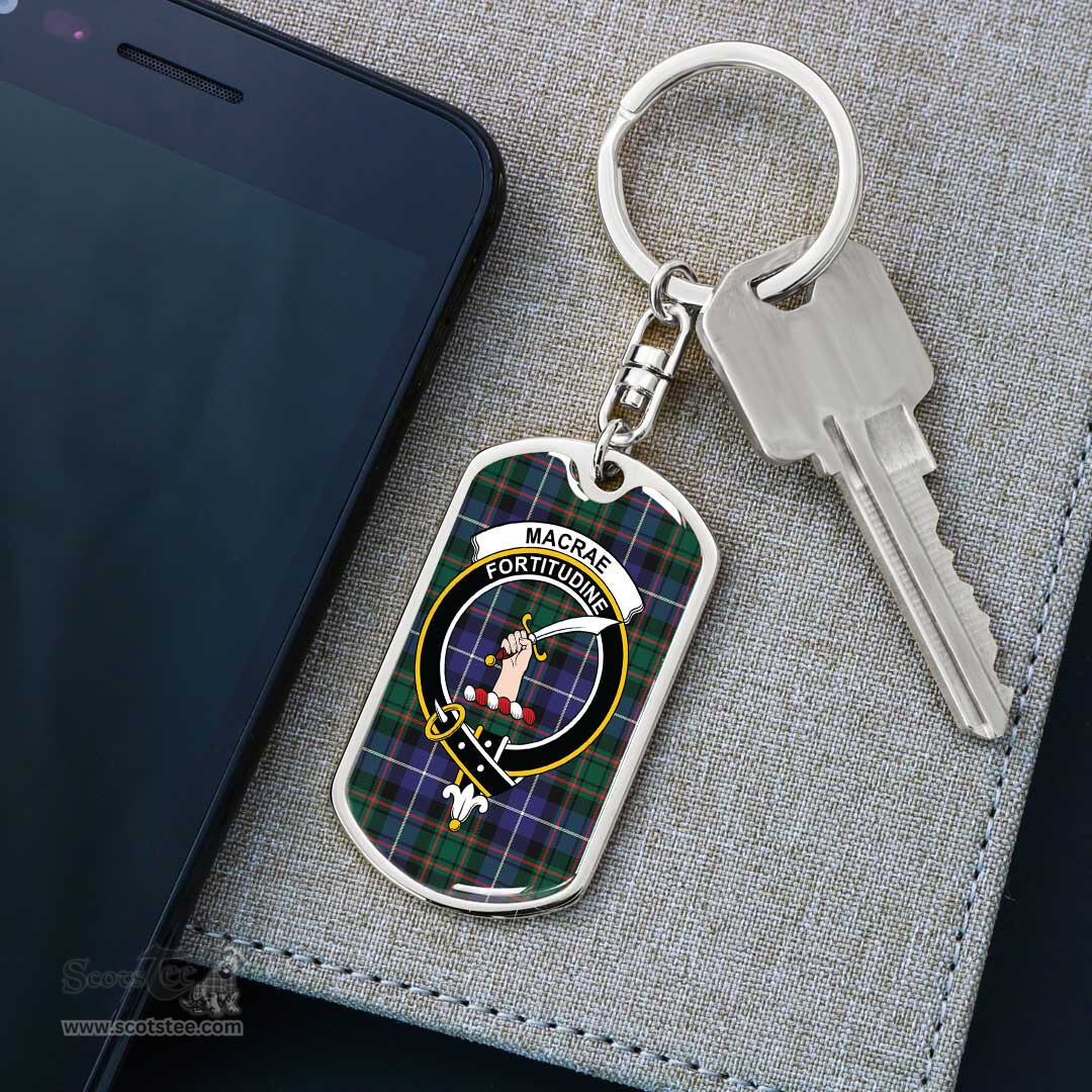 ScotsTee Shop Scottish MacRae Hunting Modern Clan Crest Dog Tag Pendant Tartan Luxury Keychain - Personalized Engraving