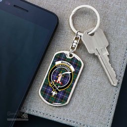 ScotsTee Shop Scottish MacRae Hunting Modern Clan Crest Dog Tag Pendant Tartan Luxury Keychain - Personalized Engraving