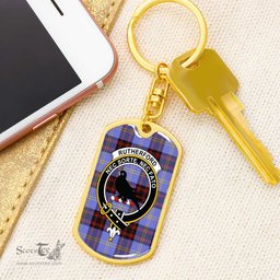 ScotsTee Shop Scottish Rutherford Clan Crest Dog Tag Pendant Tartan Luxury Keychain - Personalized Engraving