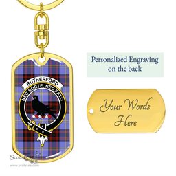 ScotsTee Shop Scottish Rutherford Clan Crest Dog Tag Pendant Tartan Luxury Keychain - Personalized Engraving