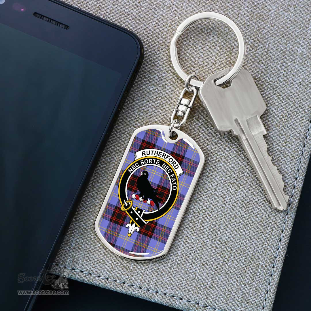 ScotsTee Shop Scottish Rutherford Clan Crest Dog Tag Pendant Tartan Luxury Keychain - Personalized Engraving