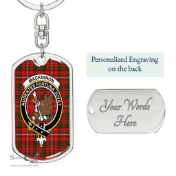 ScotsTee Shop Scottish MacKinnon Modern Clan Crest Dog Tag Pendant Tartan Luxury Keychain - Personalized Engraving