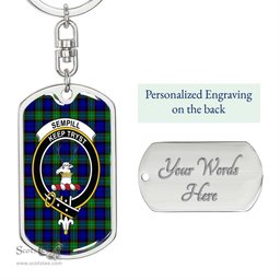 ScotsTee Shop Scottish Sempill Modern Clan Crest Dog Tag Pendant Tartan Luxury Keychain - Personalized Engraving