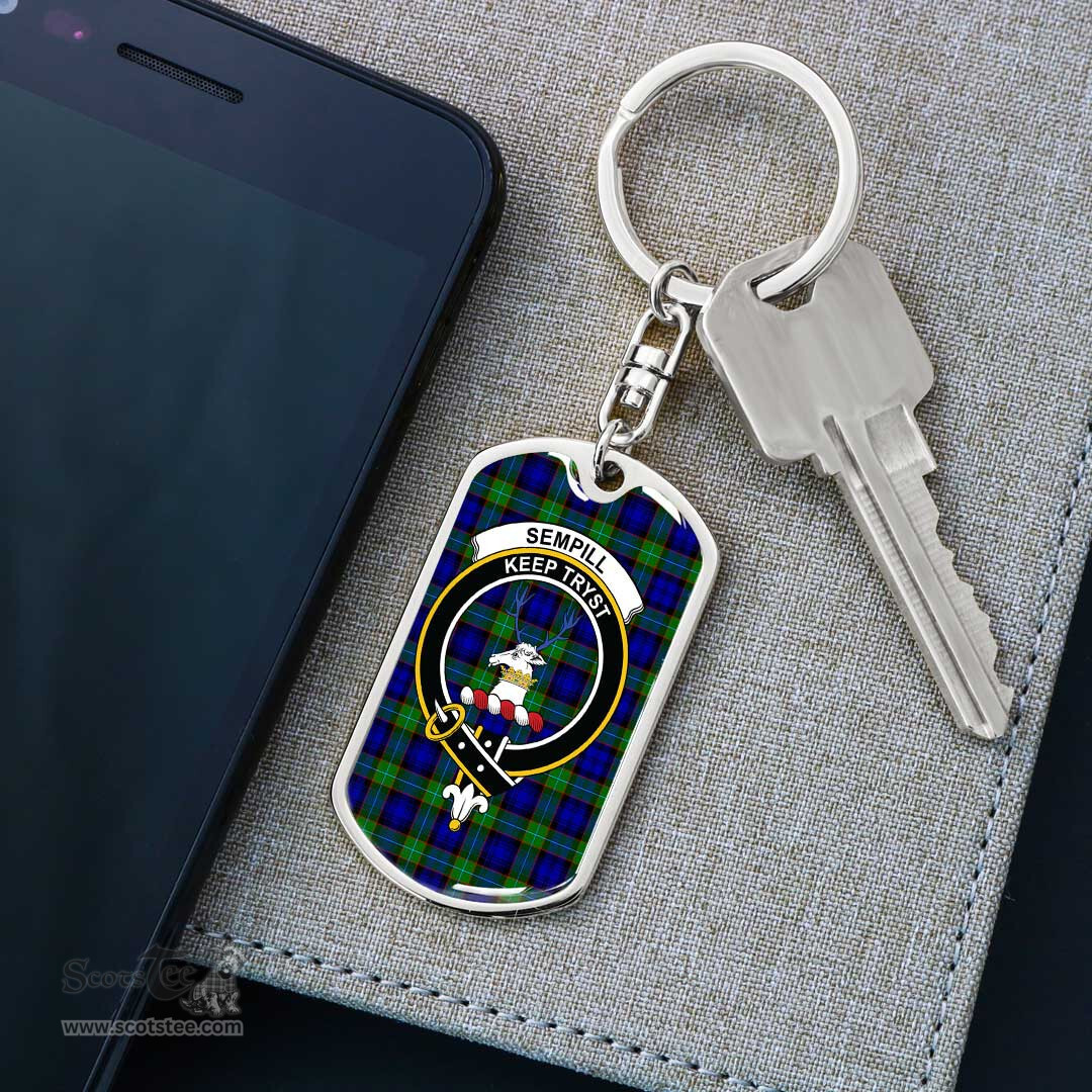 ScotsTee Shop Scottish Sempill Modern Clan Crest Dog Tag Pendant Tartan Luxury Keychain - Personalized Engraving