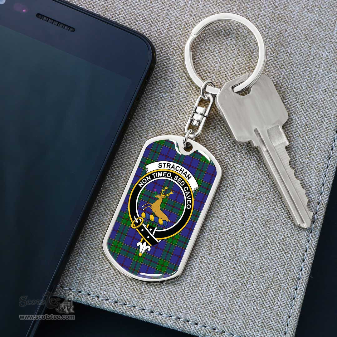 ScotsTee Shop Scottish Strachan Clan Crest Dog Tag Pendant Tartan Luxury Keychain - Personalized Engraving