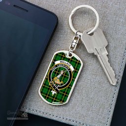 ScotsTee Shop Scottish Wallace Hunting Green Clan Crest Dog Tag Pendant Tartan Luxury Keychain - Personalized Engraving