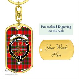 ScotsTee Shop Scottish Spens Modern Clan Crest Dog Tag Pendant Tartan Luxury Keychain - Personalized Engraving