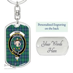 ScotsTee Shop Scottish Shaw Ancient Clan Crest Dog Tag Pendant Tartan Luxury Keychain - Personalized Engraving