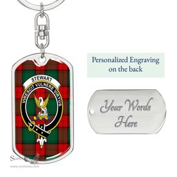 ScotsTee Shop Scottish Stewart Atholl Modern Clan Crest Dog Tag Pendant Tartan Luxury Keychain - Personalized Engraving