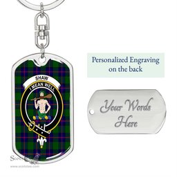 ScotsTee Shop Scottish Shaw Modern Clan Crest Dog Tag Pendant Tartan Luxury Keychain - Personalized Engraving