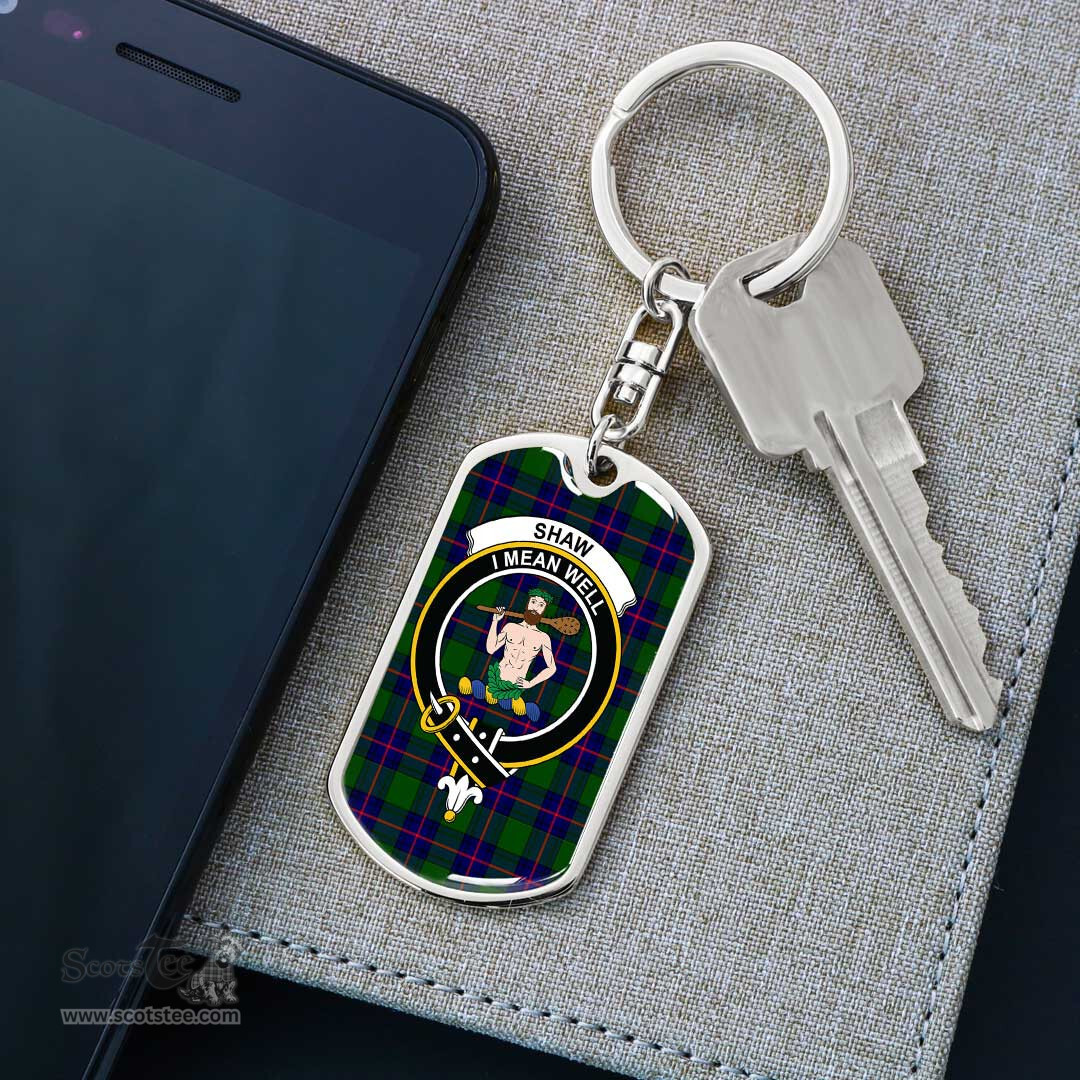 ScotsTee Shop Scottish Shaw Modern Clan Crest Dog Tag Pendant Tartan Luxury Keychain - Personalized Engraving