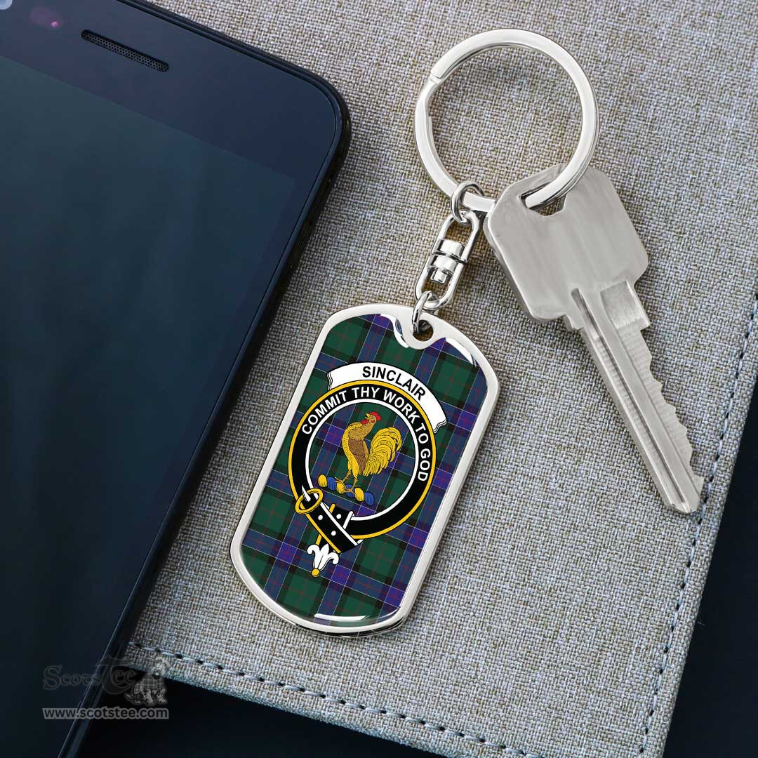 ScotsTee Shop Scottish Sinclair Hunting Modern Clan Crest Dog Tag Pendant Tartan Luxury Keychain - Personalized Engraving