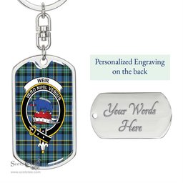 ScotsTee Shop Scottish Weir Ancient Clan Crest Dog Tag Pendant Tartan Luxury Keychain - Personalized Engraving