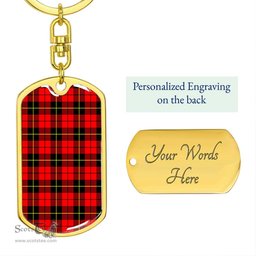 ScotsTee Shop Scottish Wallace Hunting Red Clan Dog Tag Pendant Tartan Luxury Keychain - Personalized Engraving