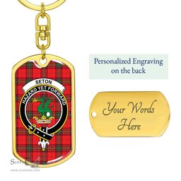 ScotsTee Shop Scottish Seton Modern Clan Crest Dog Tag Pendant Tartan Luxury Keychain - Personalized Engraving
