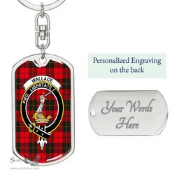 ScotsTee Shop Scottish Wallace Weathered Clan Crest Dog Tag Pendant Tartan Luxury Keychain - Personalized Engraving