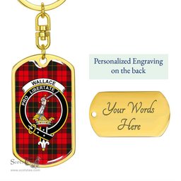 ScotsTee Shop Scottish Wallace Weathered Clan Crest Dog Tag Pendant Tartan Luxury Keychain - Personalized Engraving
