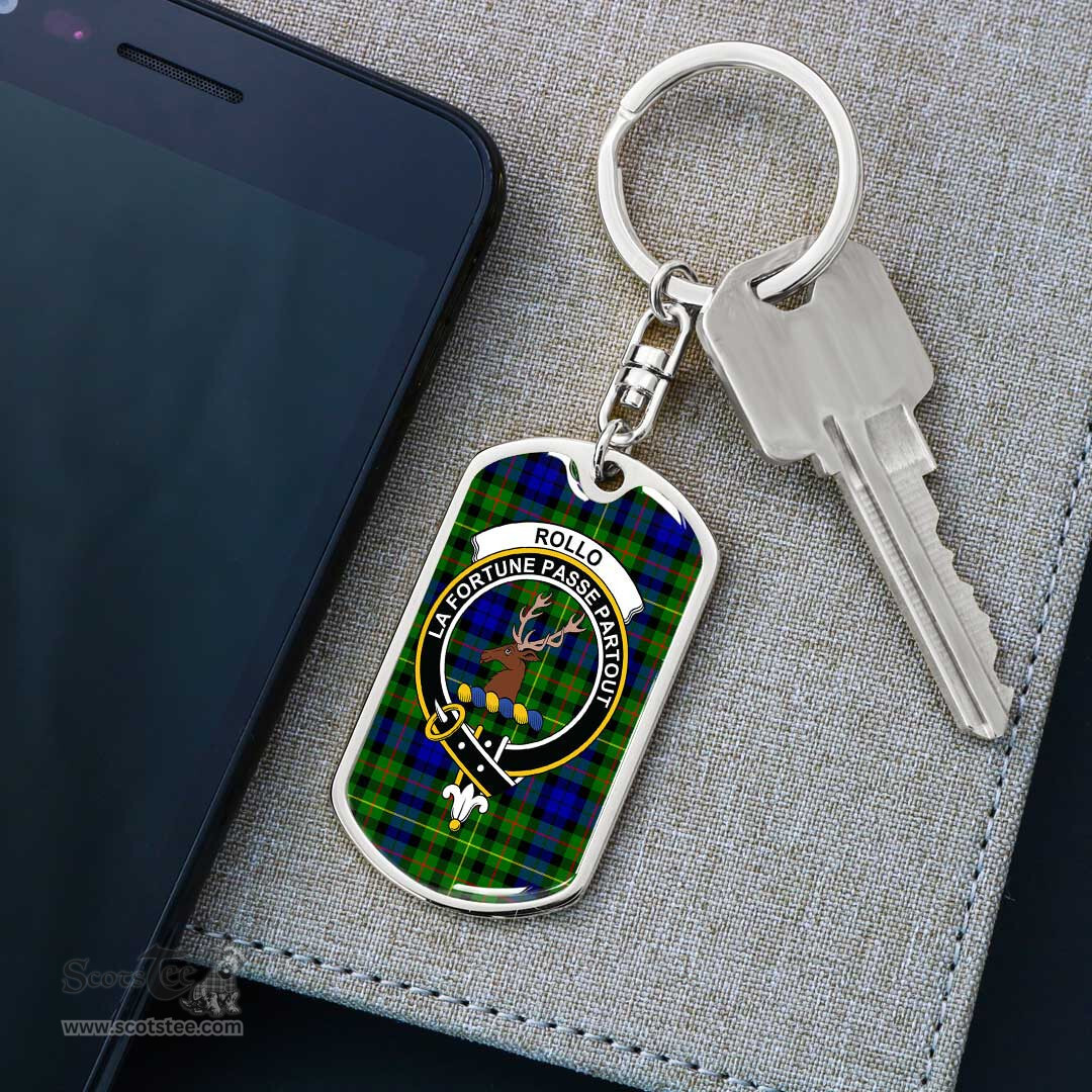 ScotsTee Shop Scottish Rollo Modern Clan Crest Dog Tag Pendant Tartan Luxury Keychain - Personalized Engraving
