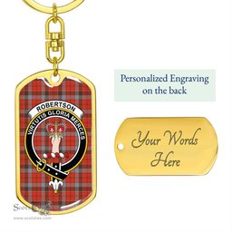ScotsTee Shop Scottish Robertson Weathered Clan Crest Dog Tag Pendant Tartan Luxury Keychain - Personalized Engraving