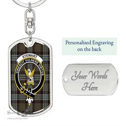 ScotsTee Shop Scottish Stewart Old Weathered Clan Crest Dog Tag Pendant Tartan Luxury Keychain - Personalized Engraving