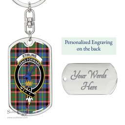 ScotsTee Shop Scottish Stirling Bannockburn District Clan Crest Dog Tag Pendant Tartan Luxury Keychain - Personalized Engraving