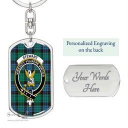 ScotsTee Shop Scottish Stewart Old Ancient Clan Crest Dog Tag Pendant Tartan Luxury Keychain - Personalized Engraving