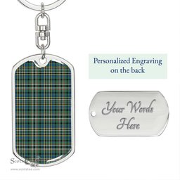 ScotsTee Shop Scottish SCOTT GREEN ANCIENT Clan Dog Tag Pendant Tartan Luxury Keychain - Personalized Engraving