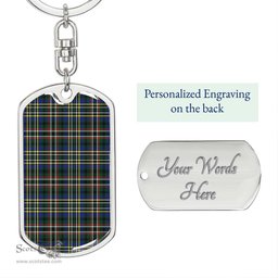 ScotsTee Shop Scottish SCOTT GREEN MODERN Clan Dog Tag Pendant Tartan Luxury Keychain - Personalized Engraving