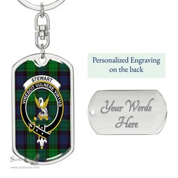 ScotsTee Shop Scottish Stewart Old Modern Clan Crest Dog Tag Pendant Tartan Luxury Keychain - Personalized Engraving