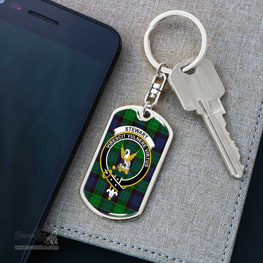 ScotsTee Shop Scottish Stewart Old Modern Clan Crest Dog Tag Pendant Tartan Luxury Keychain - Personalized Engraving