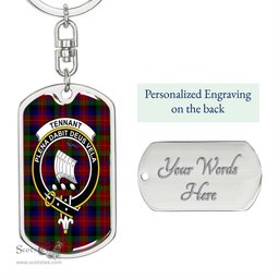 ScotsTee Shop Scottish Tennant Clan Crest Dog Tag Pendant Tartan Luxury Keychain - Personalized Engraving