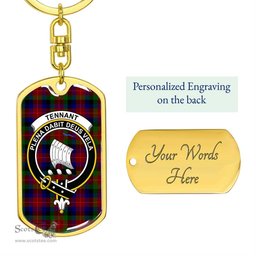 ScotsTee Shop Scottish Tennant Clan Crest Dog Tag Pendant Tartan Luxury Keychain - Personalized Engraving