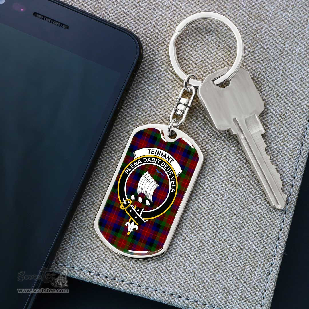 ScotsTee Shop Scottish Tennant Clan Crest Dog Tag Pendant Tartan Luxury Keychain - Personalized Engraving