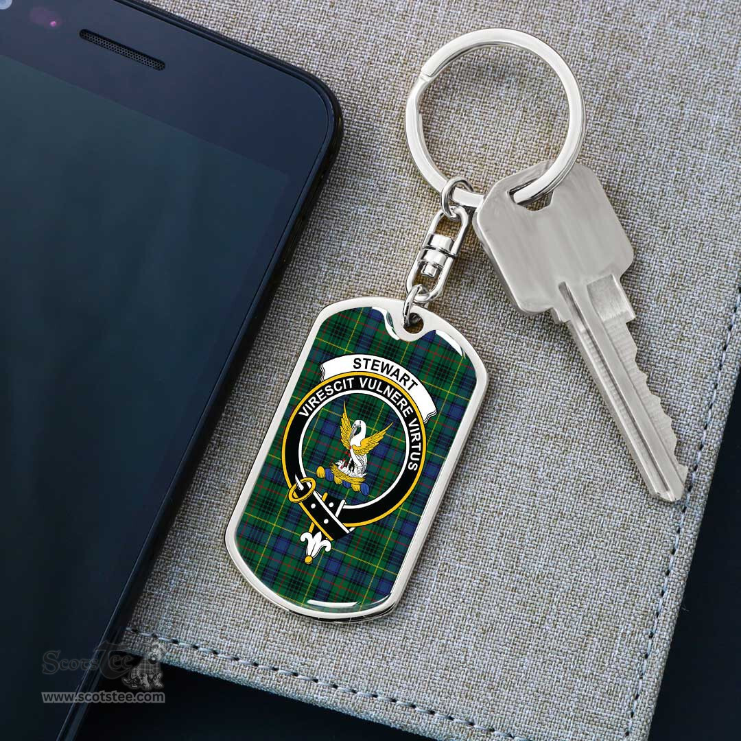 ScotsTee Shop Scottish Stewart Hunting Modern Clan Crest Dog Tag Pendant Tartan Luxury Keychain - Personalized Engraving