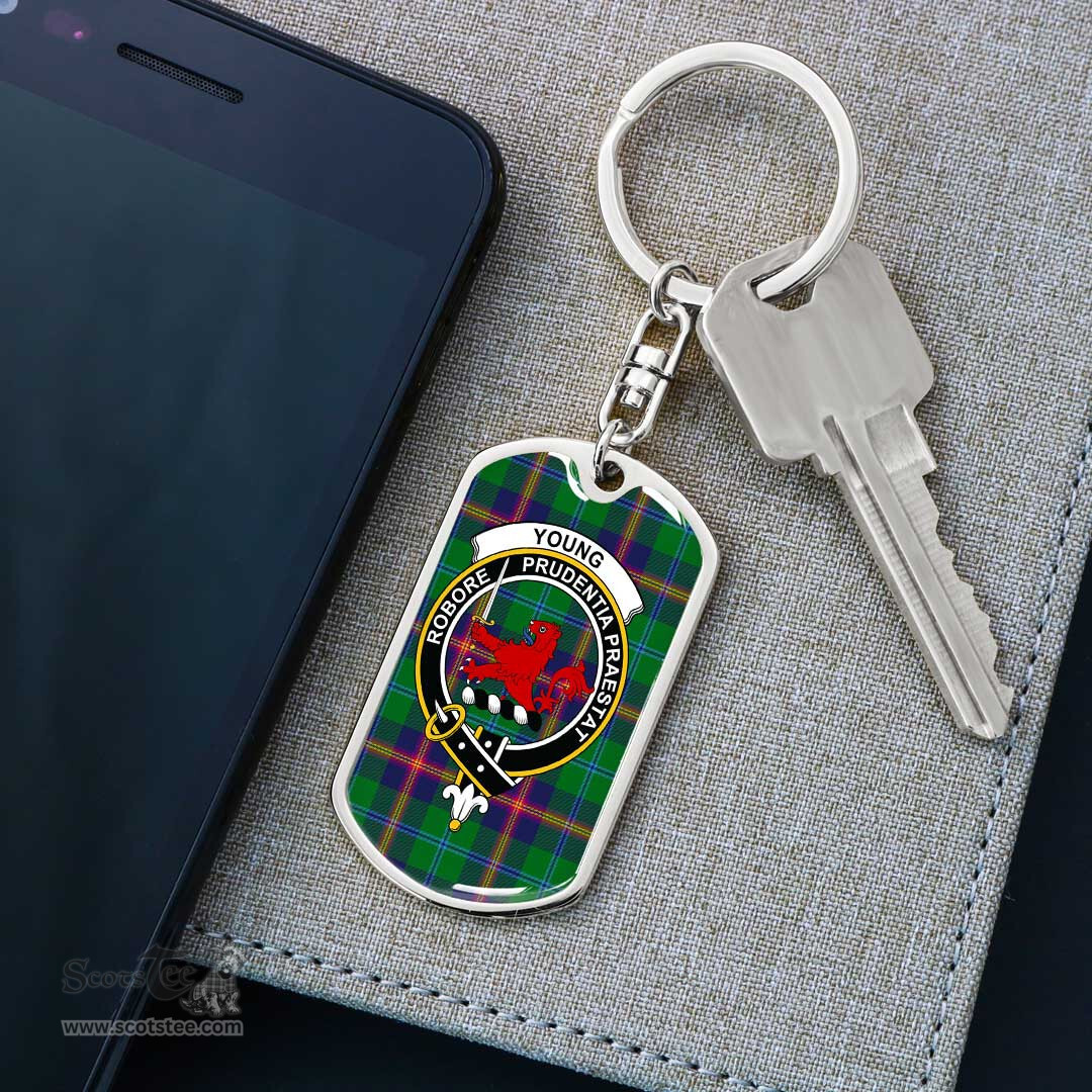 ScotsTee Shop Scottish Young Modern Clan Crest Dog Tag Pendant Tartan Luxury Keychain - Personalized Engraving