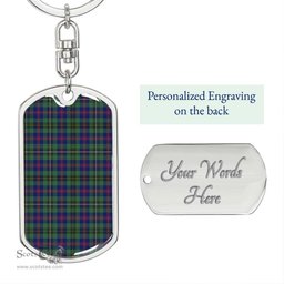 ScotsTee Shop Scottish Wood Modern Clan Dog Tag Pendant Tartan Luxury Keychain - Personalized Engraving