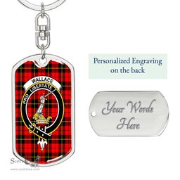 ScotsTee Shop Scottish Wallace Hunting Red Clan Crest Dog Tag Pendant Tartan Luxury Keychain - Personalized Engraving