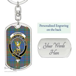 ScotsTee Shop Scottish Stewart of Appin Hunting Ancient Clan Crest Dog Tag Pendant Tartan Luxury Keychain - Personalized Engraving