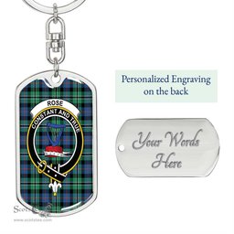 ScotsTee Shop Scottish Rose Hunting Ancient Clan Crest Dog Tag Pendant Tartan Luxury Keychain - Personalized Engraving