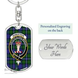 ScotsTee Shop Scottish Robertson Hunting Modern Clan Crest Dog Tag Pendant Tartan Luxury Keychain - Personalized Engraving
