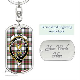 ScotsTee Shop Scottish Stewart Dress Modern Clan Crest Dog Tag Pendant Tartan Luxury Keychain - Personalized Engraving