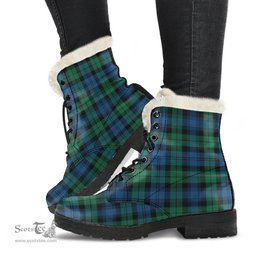 ScotsTee Shop Scottish Blackwatch Ancient Clan Faux Fur Tartan Leather Boots