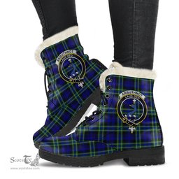 ScotsTee Shop Scottish Arbuthnot Modern Clan Crest Faux Fur Tartan Leather Boots