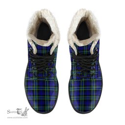 ScotsTee Shop Scottish Arbuthnot Modern Clan Crest Faux Fur Tartan Leather Boots