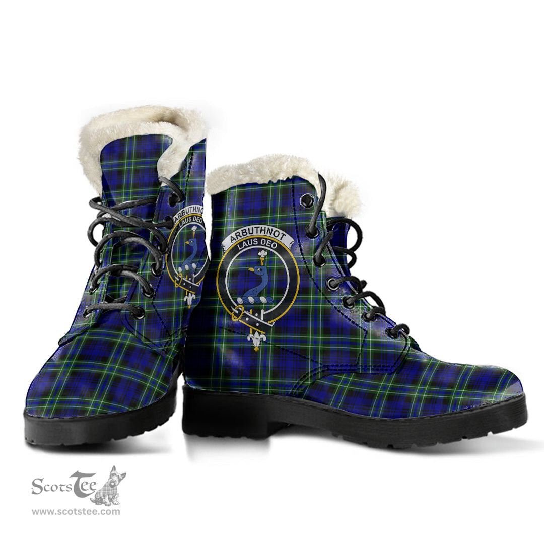 ScotsTee Shop Scottish Arbuthnot Modern Clan Crest Faux Fur Tartan Leather Boots