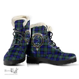 ScotsTee Shop Scottish Arbuthnot Modern Clan Crest Faux Fur Tartan Leather Boots