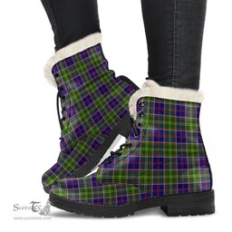 ScotsTee Shop Scottish Ayrshire District Clan Faux Fur Tartan Leather Boots