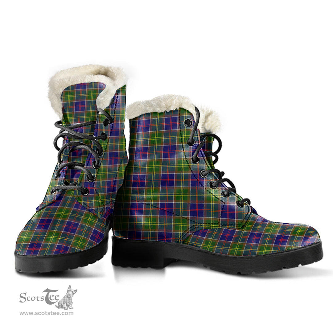 ScotsTee Shop Scottish Ayrshire District Clan Faux Fur Tartan Leather Boots