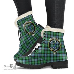 ScotsTee Shop Scottish Arbuthnot Ancient Clan Crest Faux Fur Tartan Leather Boots