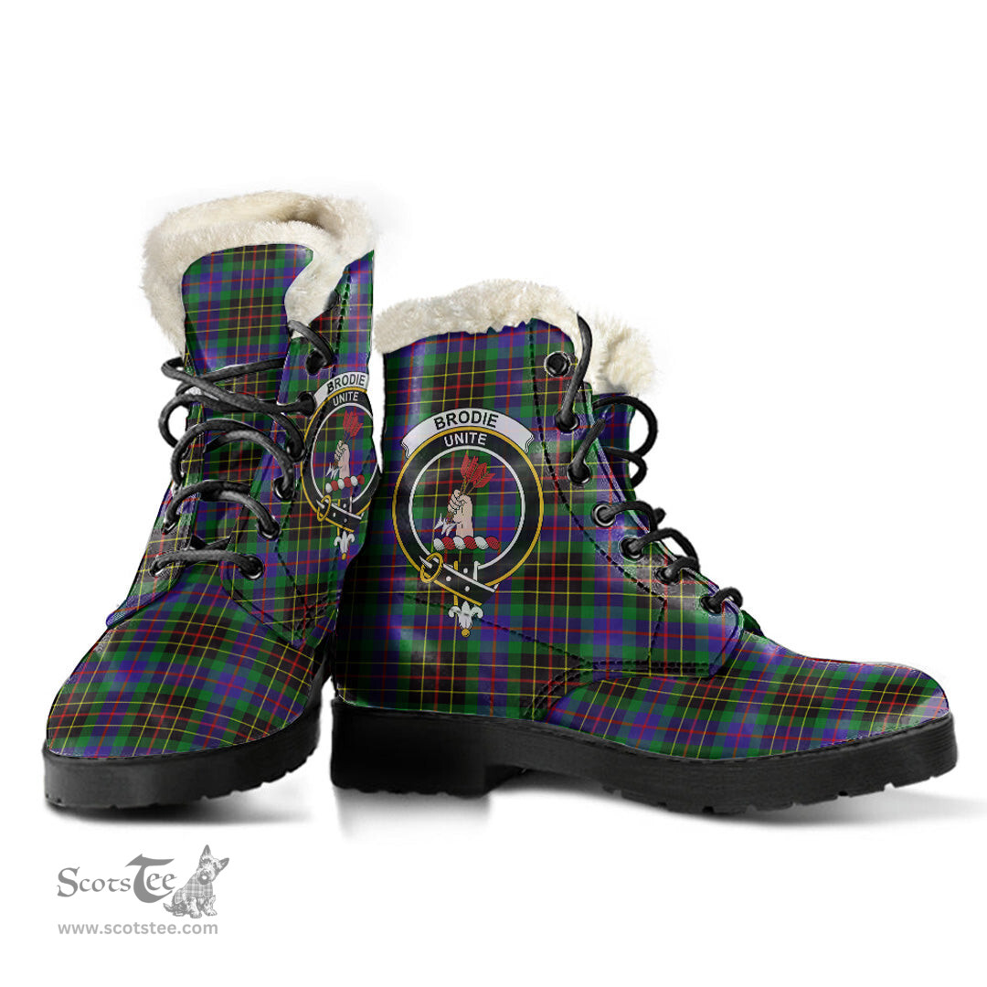 ScotsTee Shop Scottish Brodie Hunting Modern Clan Crest Faux Fur Tartan Leather Boots